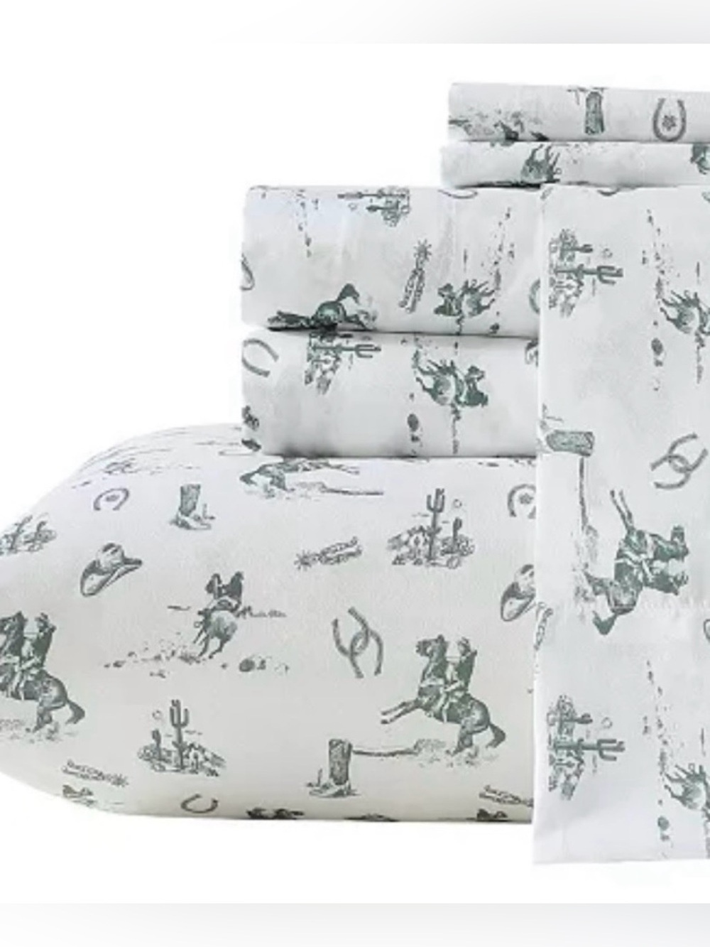 NEW Wrangler WESTERN DESERT COWBOY White & Green Queen Sheet Set SO VERY SOFT